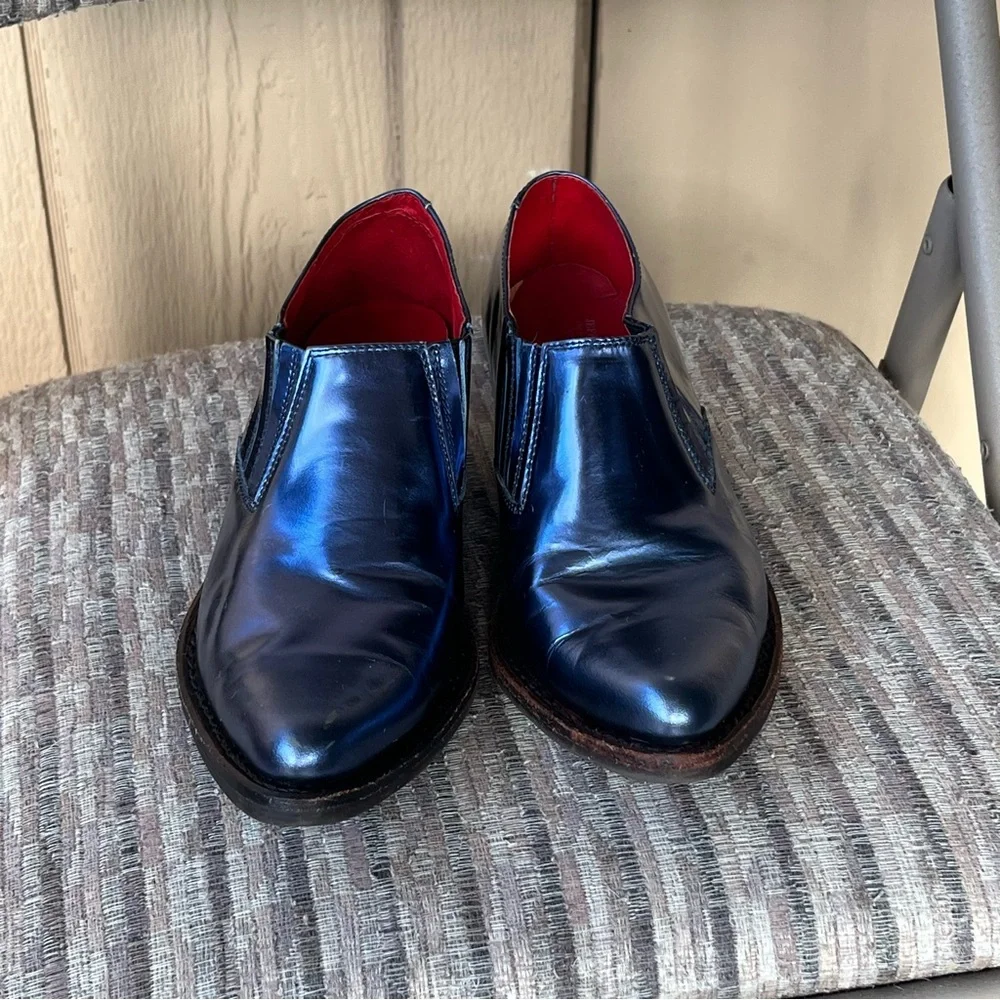 Jeffrey Campbell Frontier Ankle Boots Metallic Blue Leather Size 7